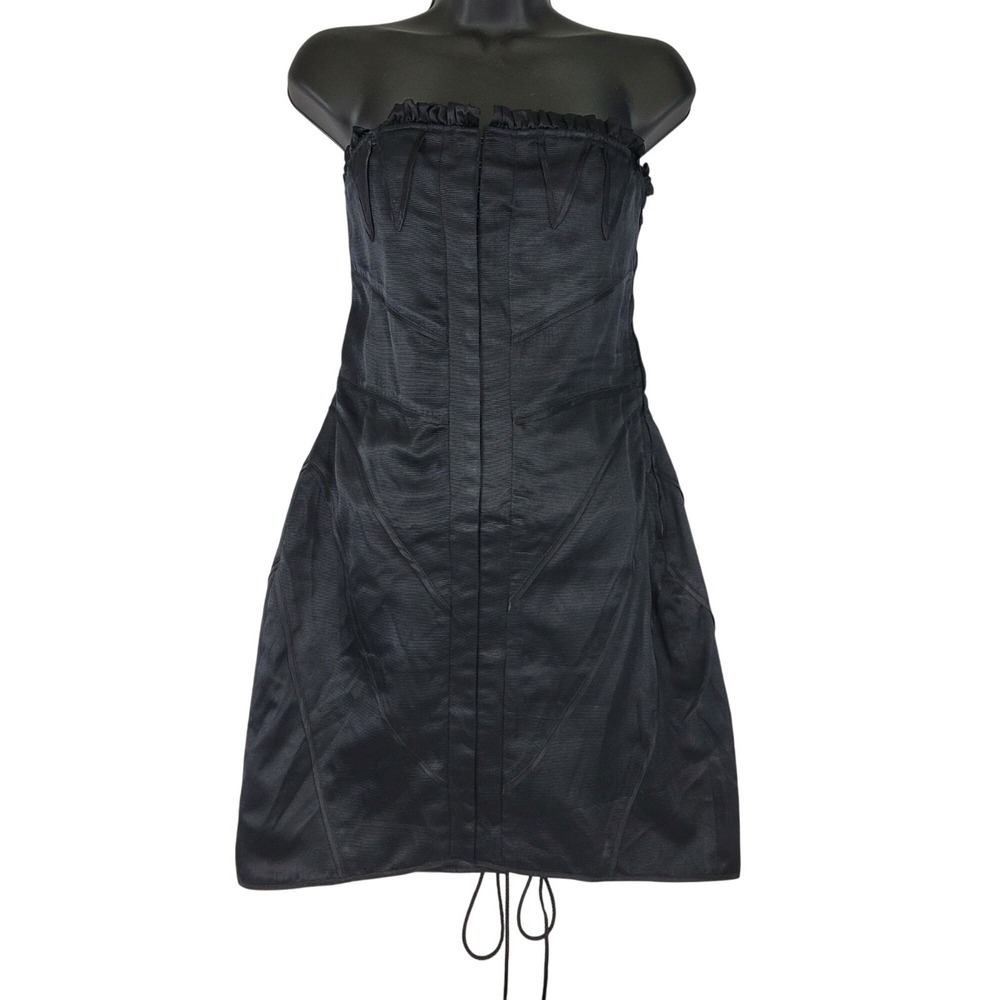 NWT Sheri Bodell Black Strapless Silk Corset Lace-Up Back Dress Vintage Medium